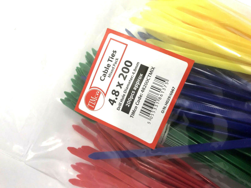 TIMco Cable Tie Assorted Colours 4.8 x 200mm (200 pack) Red Blue Green Yellow
