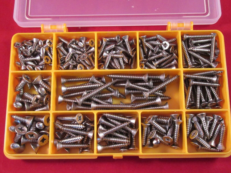 A2 Stainless Steel Pozi Countersunk Self Tapping Screws Assortment kit box set