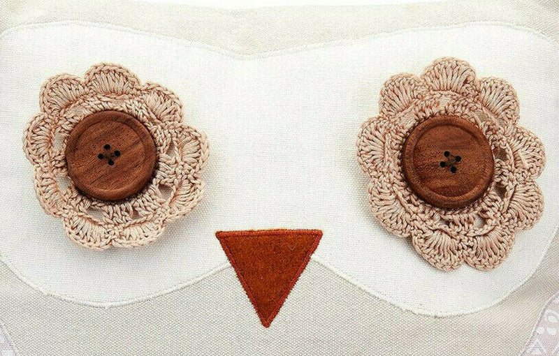 Sass & Belle Maya Button Eyed Owl Embroidered Cushion Plush Pillow Home Decor