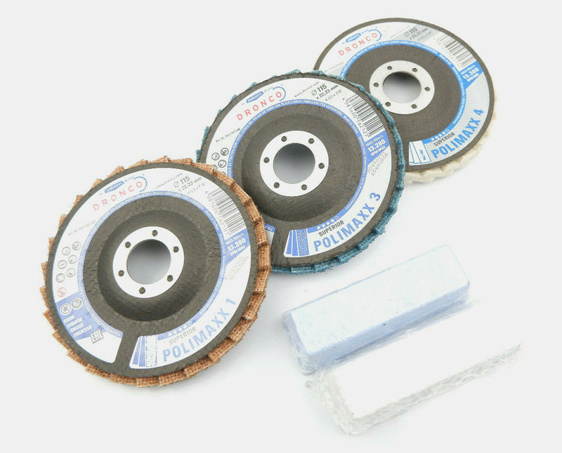 5 x Assorted DRONCO Gloss Polishing Flap Disc Kit for Stainless Steel AP75