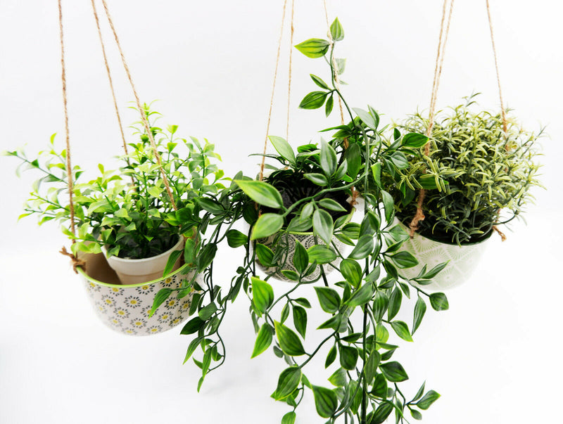 Set of 3 Hanging Ceramic Flower Plant Pot House Indoor Outdoor Houseplant Garden