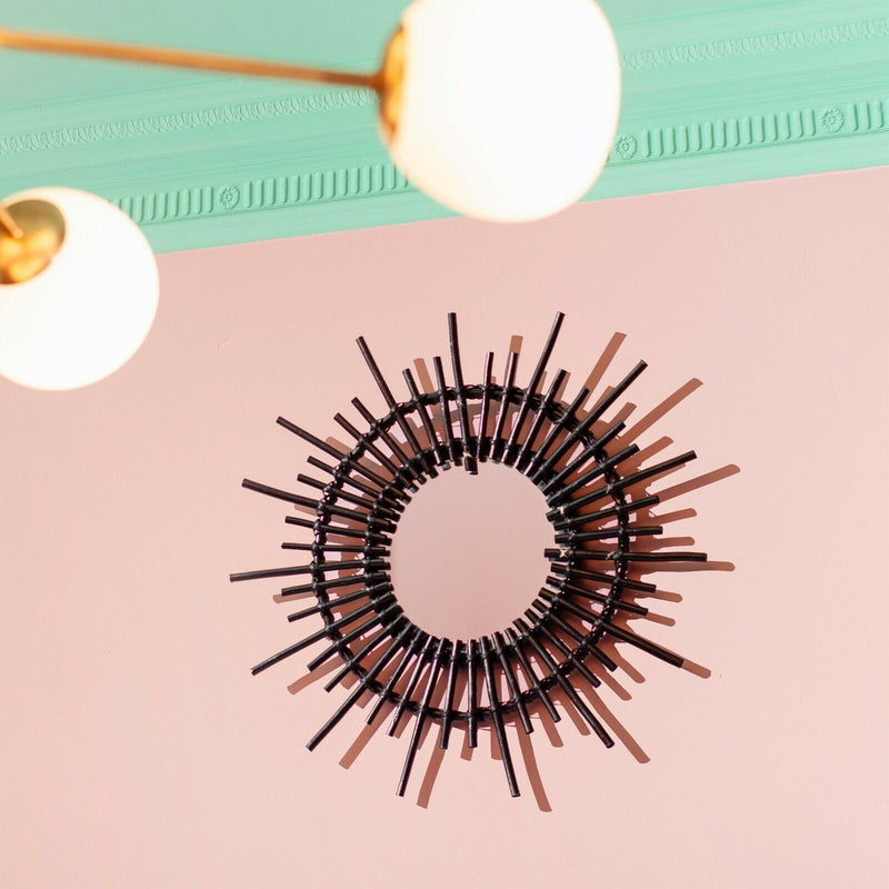 Sass & Belle Black Rattan Starburst Mirror New Home House Gift Decor Retro