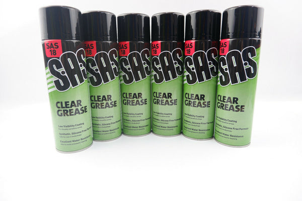 6 x S.A.S Clear Grease 500ml silicone Free, Water Resistance Low visibility