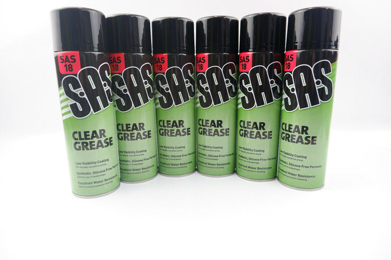 6 x S.A.S Clear Grease 500ml silicone Free, Water Resistance Low visibility