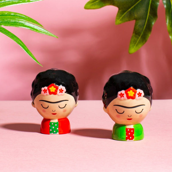 Sass & Belle Frida Kahlo Salt & Pepper Shakers Ceramic Kitchen Meals Dinner