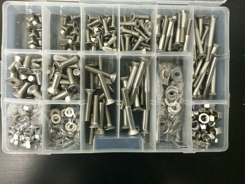 495 pcs box kit M6 & M8 stainless Countersunk allen bolts nyloc nuts washers