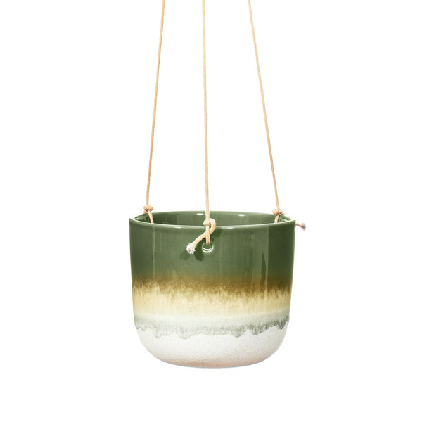 Sass & Belle Mojave Glaze Green Hanging Planter With Rope For Hanging