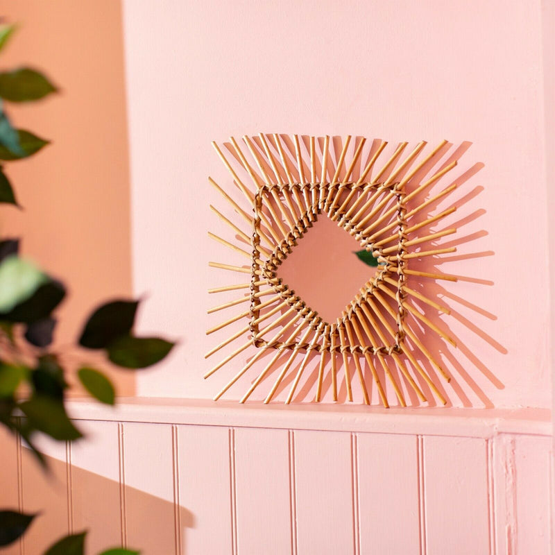 Sass & Belle Square Rattan Sunburst Mirror New Home House Gift Decor Retro