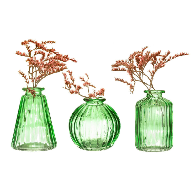 Sass & Belle - Set of 3 Green Glass Bud Vases - Garden Green Glaze