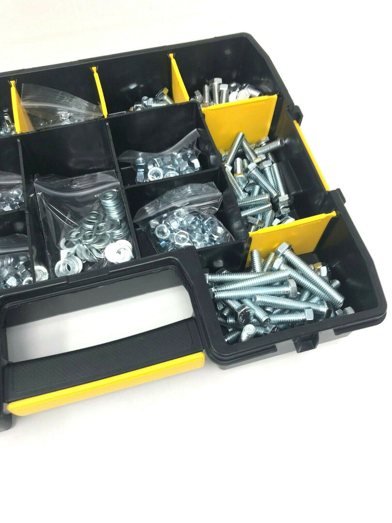 500 Piece Stanley Box 1/4 & 5/16 UNC ZINC NUTS BOLTS AND WASHER ASSORTMENT KIT