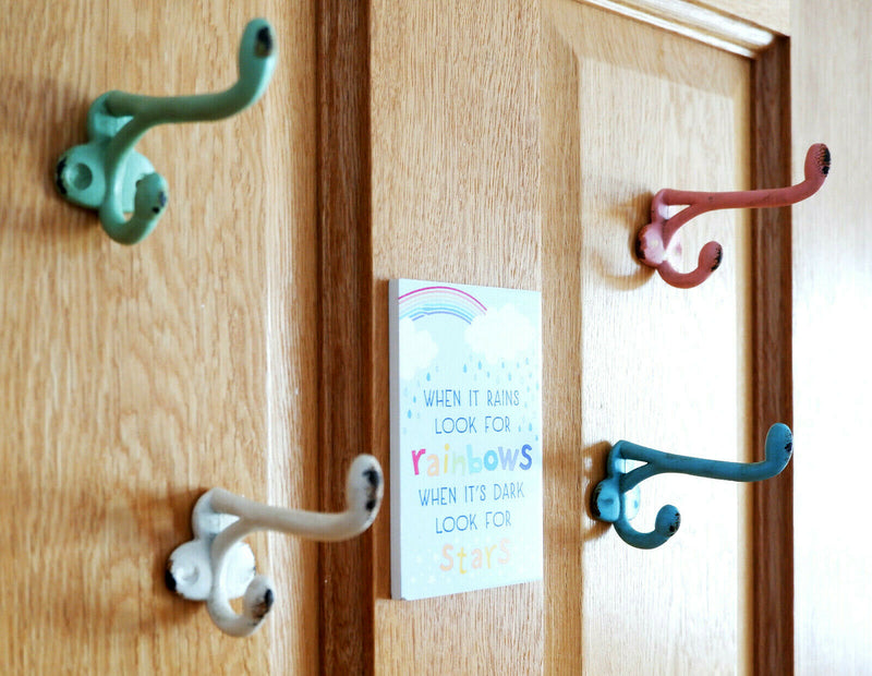 Rustic Boudoir Double Hook Assorted Colours Coats Hat Keys Shabby Chic 4 Piece