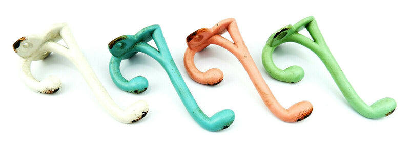 Rustic Boudoir Double Hook Assorted Colours Coats Hat Keys Shabby Chic 4 Piece