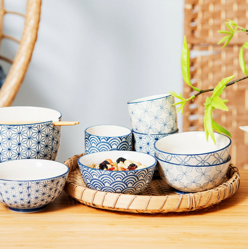 Set of 4 Sass & Belle Assorted Sashiko Pattern Bowls Dining Cereal Food Kitchen