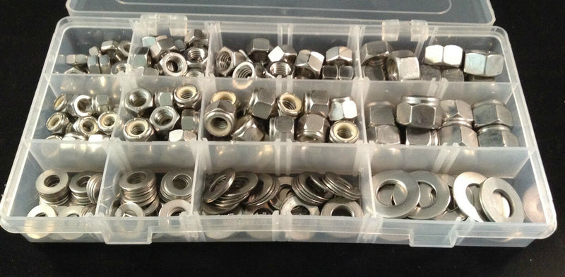 1/4 ,5/16, 3/8 & 1/2 UNC kit box Hex Nuts, Nyloc Nuts and Washers A2 Stainless