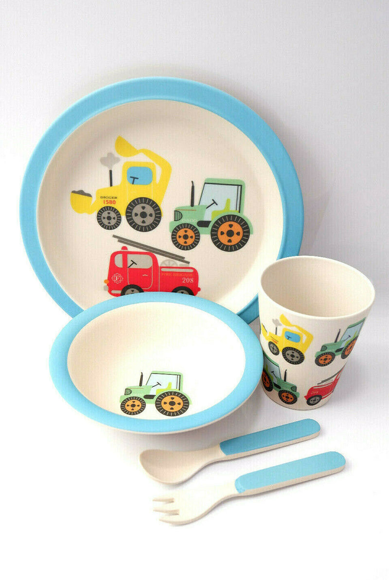 Transport Bamboo Tableware Set Kids Childs Eco Friendly Dinner Lunch Set