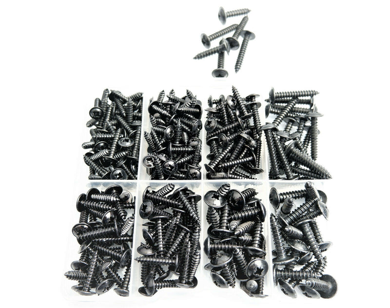 Set of 215 Assorted No.4 6 8 & 10 Black Flange Pozi Pan Self Tapping Screws