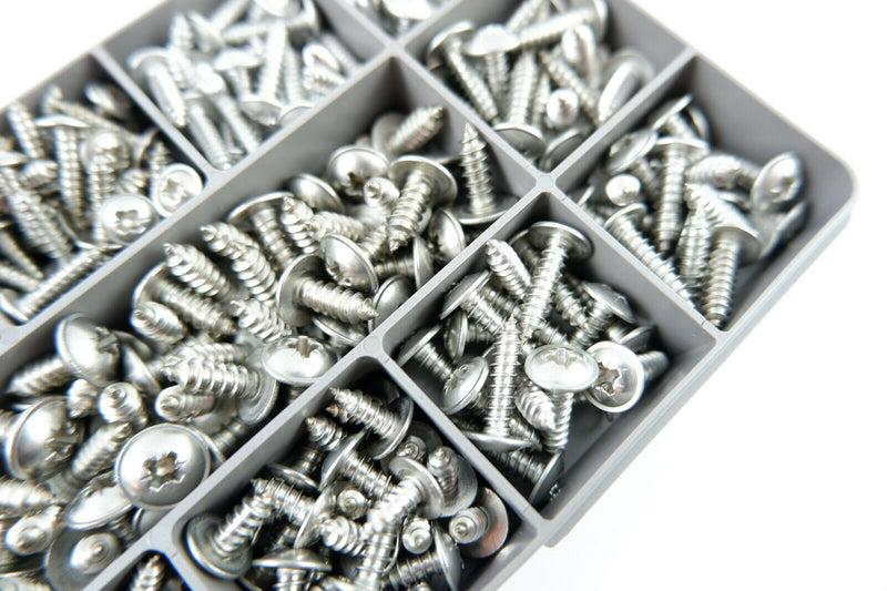 Box of 325 Assorted Flange Pozi Pan Self Tapping Screws. A2-70 Stainless Steel