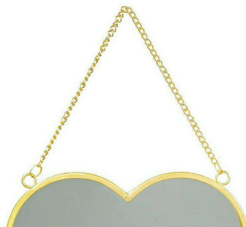 Sass & Belle Gold Heart Shaped Mirror Hanging Wall Bedroom Metal Chain Home
