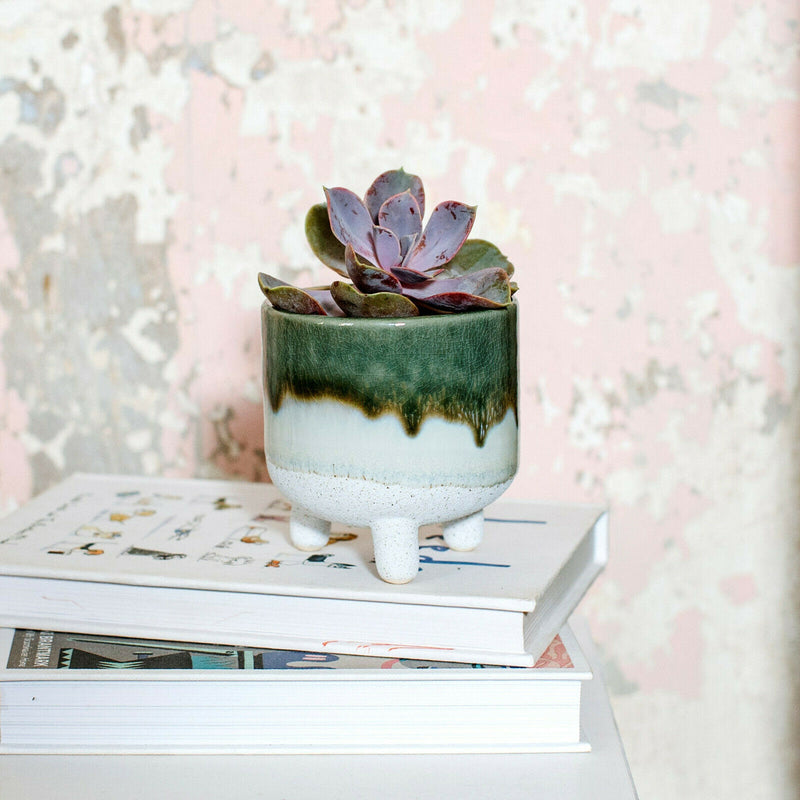 Sass& Belle Ombre Dip Mojave Glaze Ceramic Mini Plant Pot On Legs House Planter