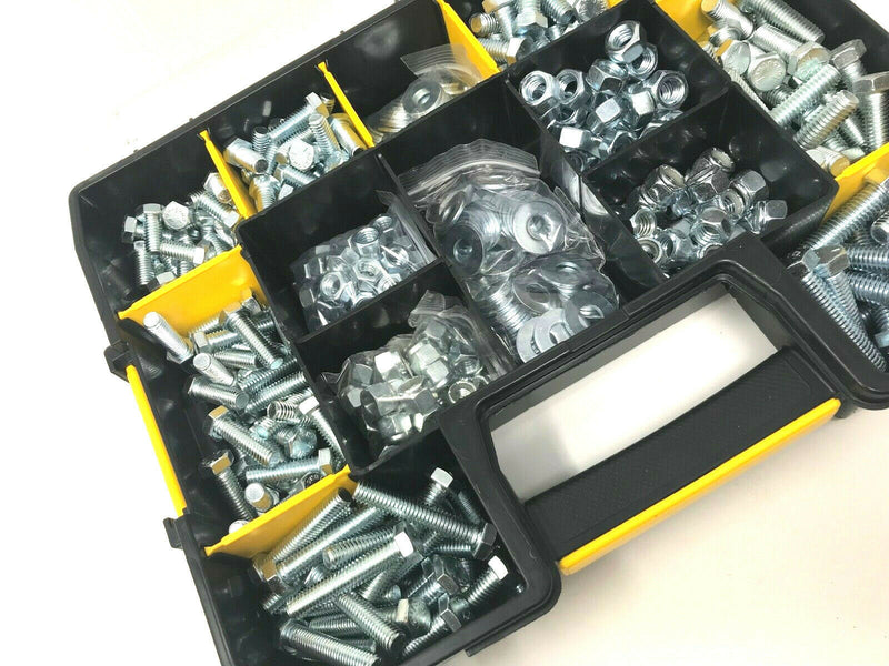 450 Piece Stanley Box 3/8 & 7/16 UNC ZINC NUTS BOLTS AND WASHER ASSORTMENT KIT
