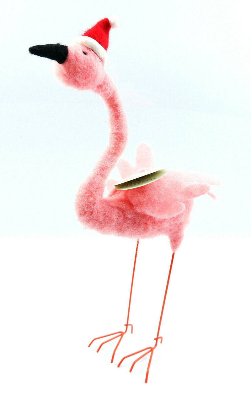 Sass and Belle Flamingo With Santa Hat Felt Standing Christmas Decoration Home