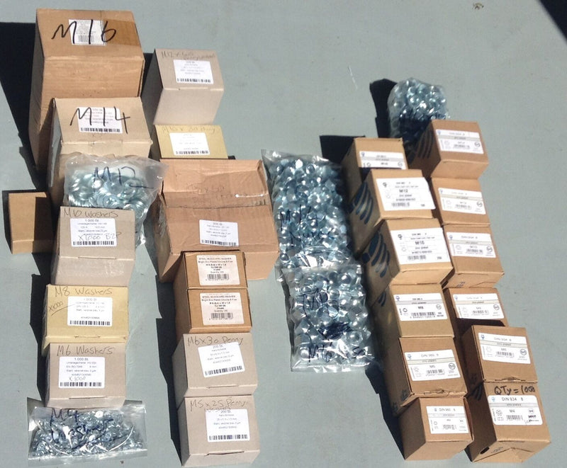 13,350 Piece Nuts, Bolts and Form A & Penny Washers Assortment Job Lot Grade 8.8