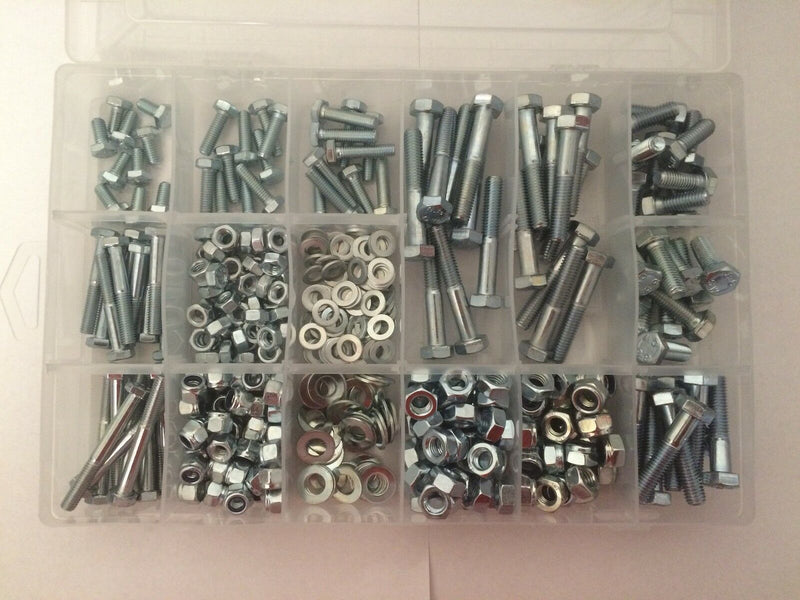 M6 and M8 Assortment Kit Box Set - Bolts, Nuts, Washers, 385 Pieces Grade 8.8 HT