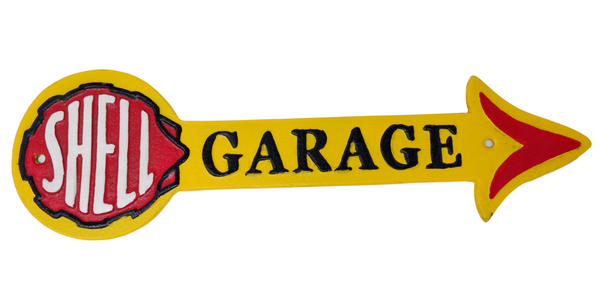 Cast Iron Shell Arrow Fuel Sign Plaque Wall Garage Petrol Shop Workshop Garage