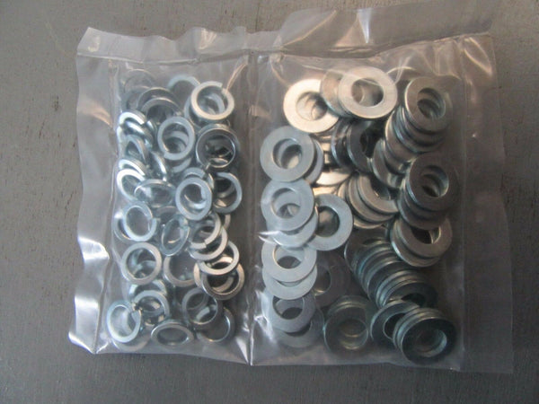 Pack 100 M12 and 12mm flat form A thick washers and spring splitlock washer mix