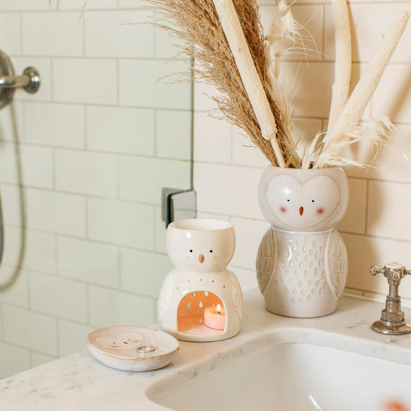 Sass & Belle Olivia Owl Oil Wax Melt Burner Soft Taupe Deep Dish