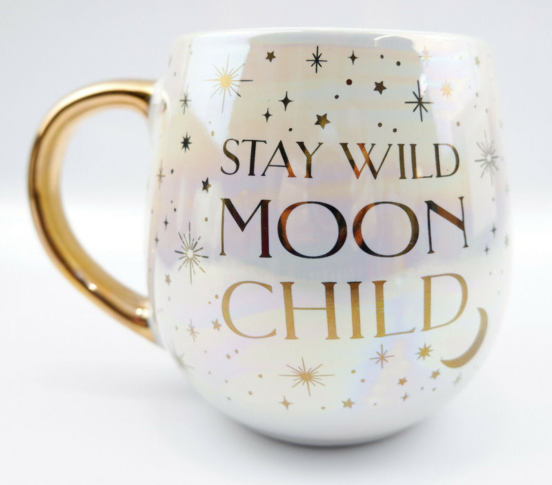 Sass & Belle Celestial Moon Child Gold Stars Iridescent Stoneware Mug Cup 475ml