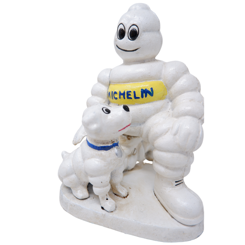 Cast Iron Michelin Man with Dog Statue Figurine Bibendum Tyres Figure Garden