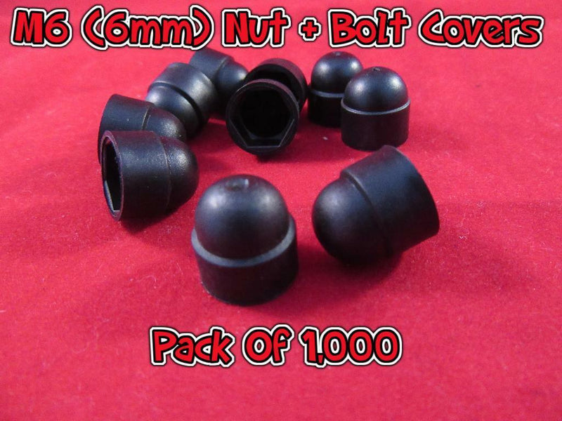 M6 BLACK NUT + BOLT COVERS  PK 1,000 PLASTIC NYLON HEXAGON DOME COVER CAP,BOLTS