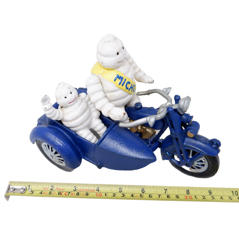 Cast Iron Michelin Man On Motorbike & Sidecar Statue Mascot Figure Bike Figurine