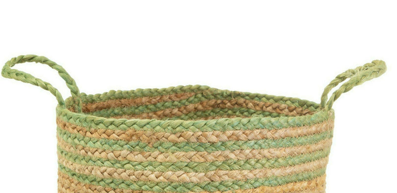 Sass & Belle Green Stripe Jute Storage Basket New Home Bedroom Gift Toys Tidy