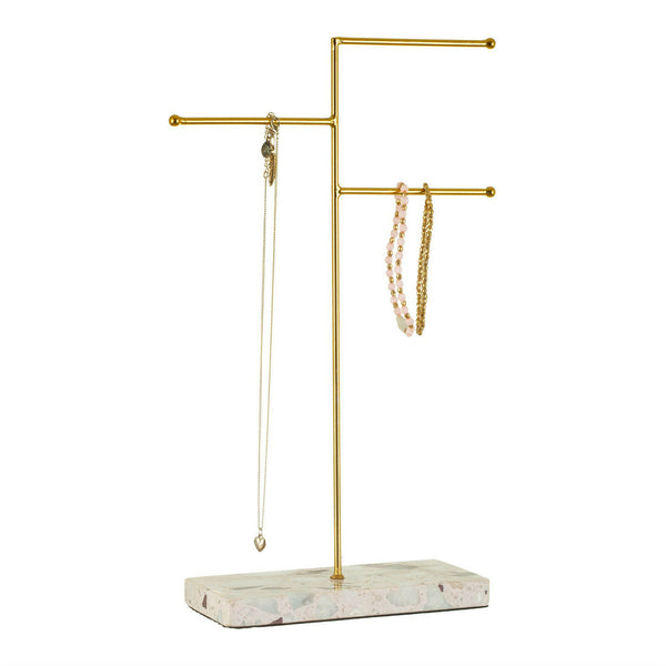 Sass and Belle Triple Terrazzo Gold Jewellery Stand Necklace Storage Rings Gift