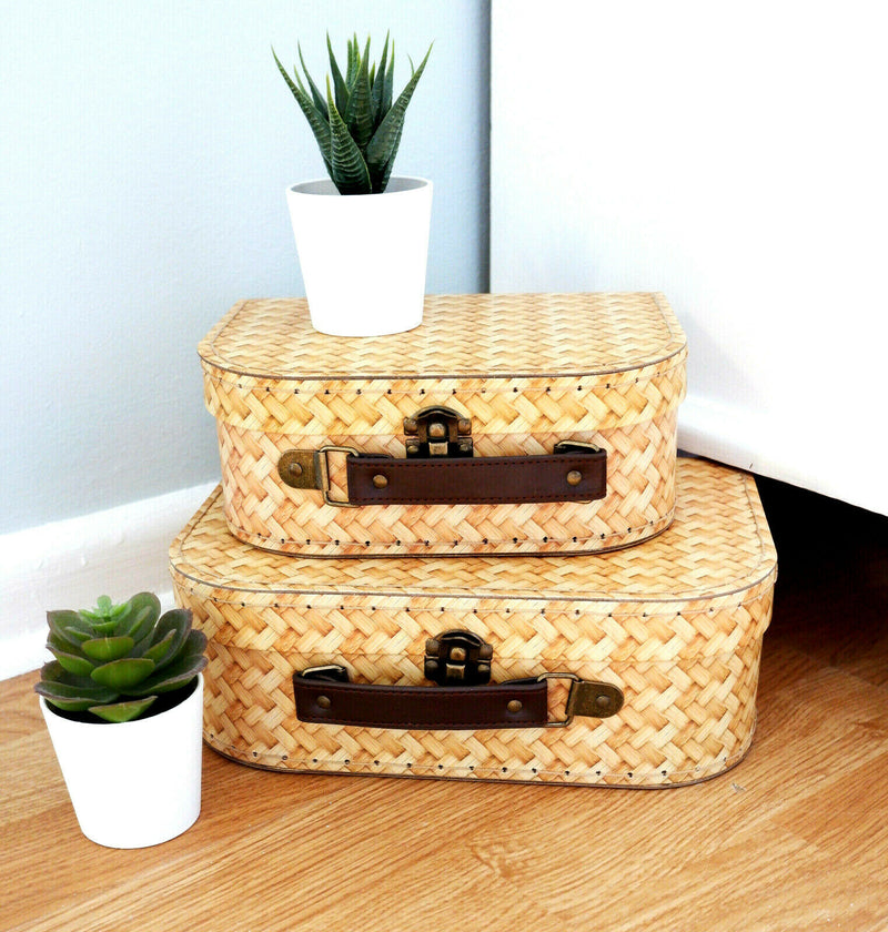 Sass and Belle Decorative Rattan Print Suitcase Small Storage Room Xmas Kids