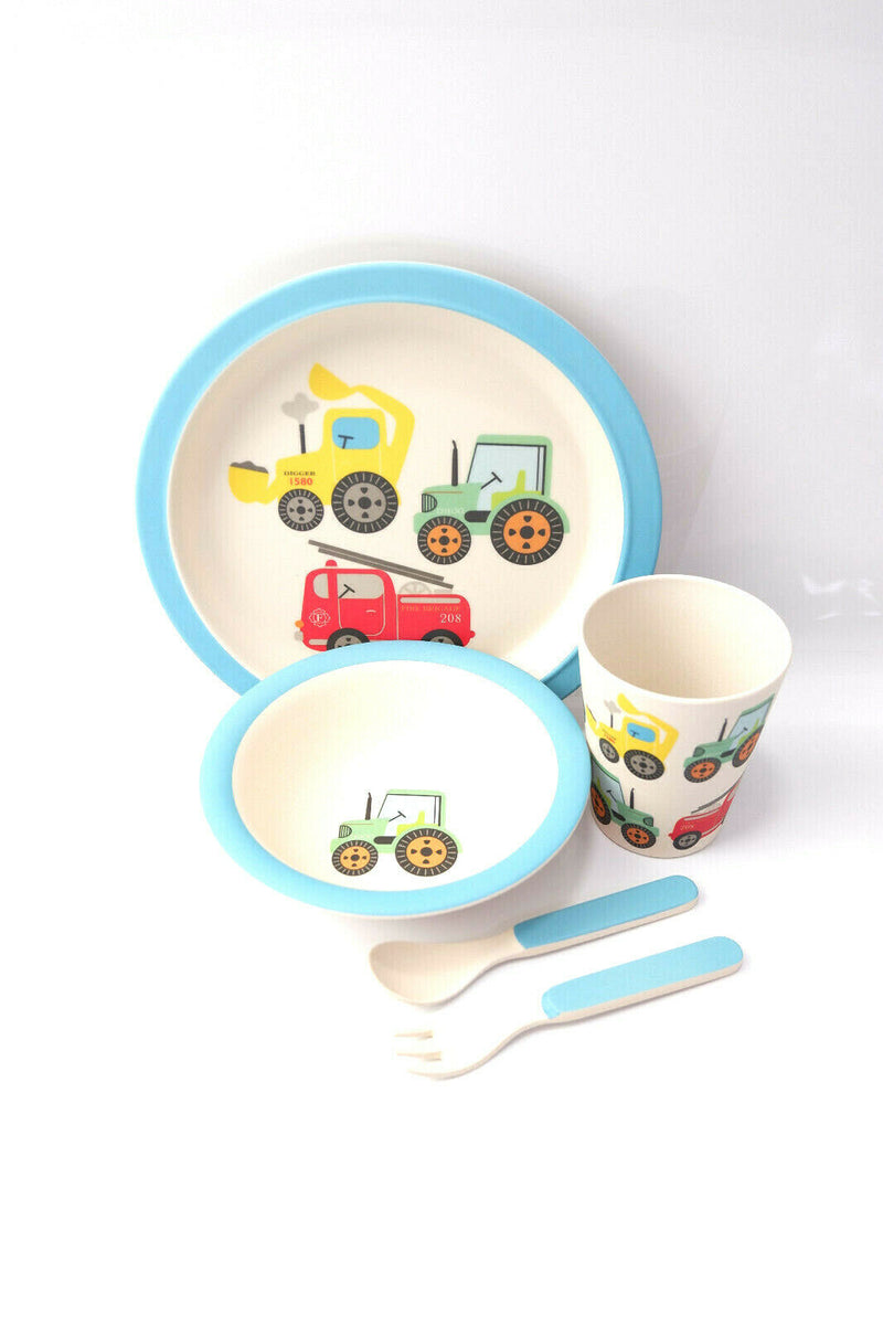 Transport Bamboo Tableware Set Kids Childs Eco Friendly Dinner Lunch Set