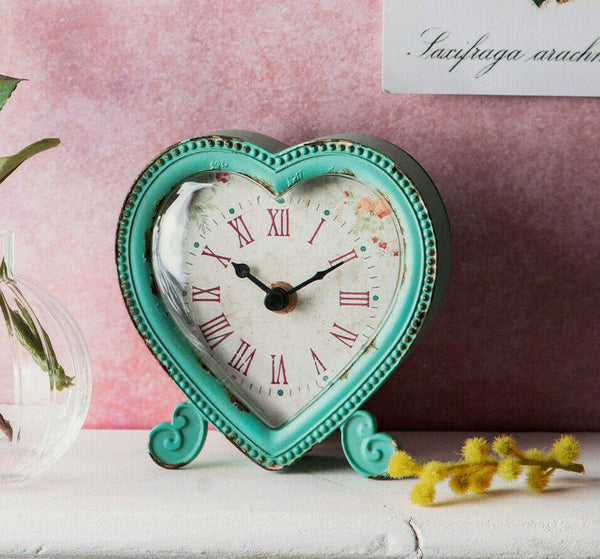 Antique Boudoir Heart Clock Shabby Chic Vintage French Country Style Mantle