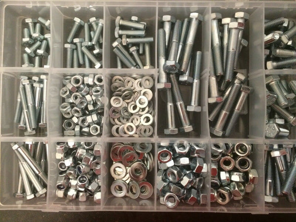 M6 and M8 Assortment Kit Box Set - Bolts, Nuts, Washers, 385 Pieces Grade 8.8 HT