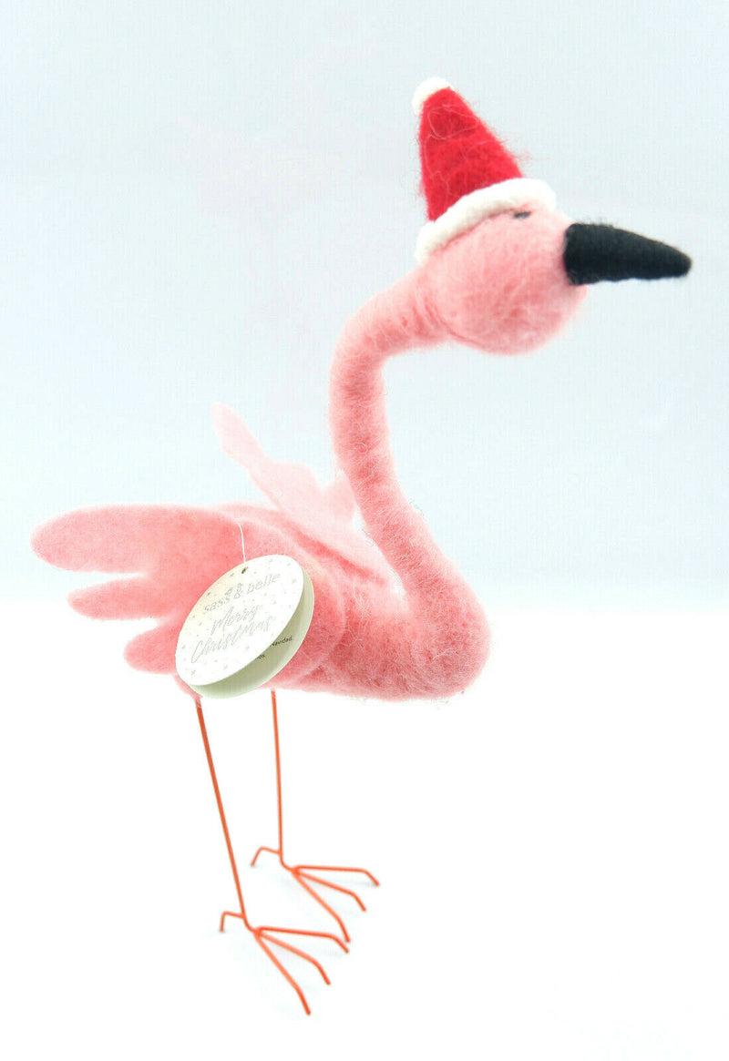 Sass and Belle Flamingo With Santa Hat Felt Standing Christmas Decoration Home