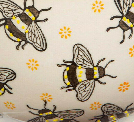 Sass & Belle Hand Stamped Busy Bees Yellow Ceramic Breakfast Cereal Soup Bowl
