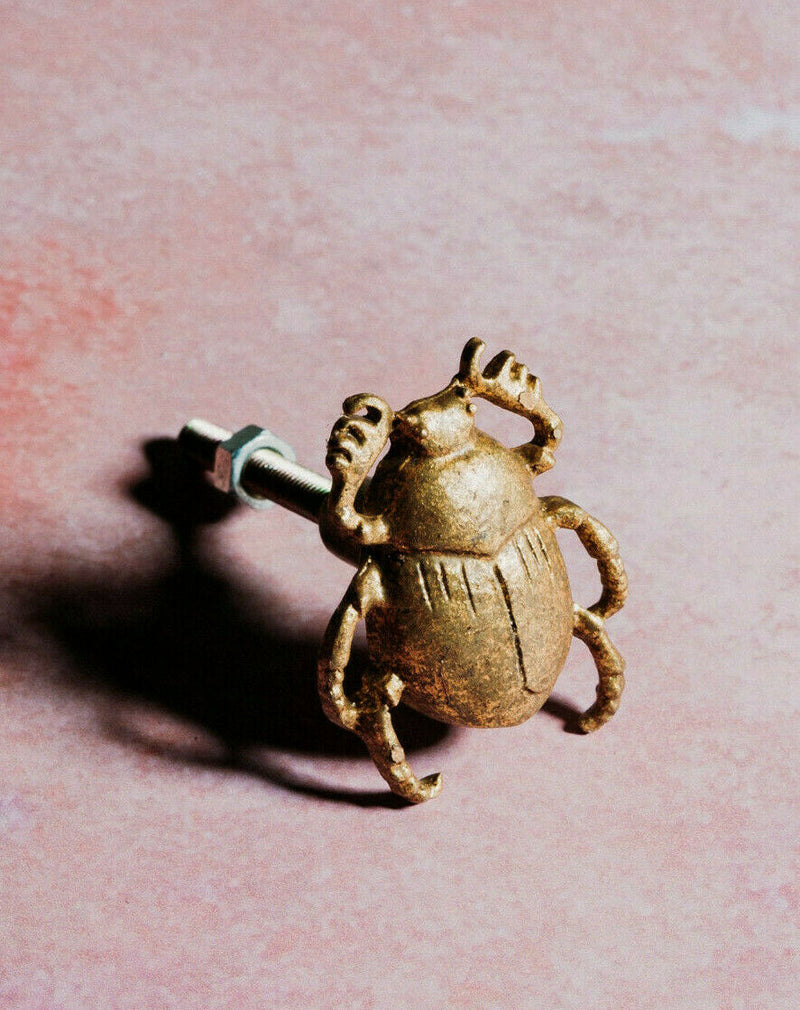 1 Gold Scarab Beetle Insect Drawer Knob Cabinet Handle Door Pull Pewter Gold