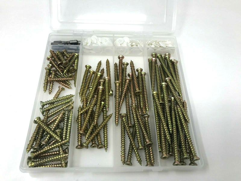 220 ASSORTED CONCRETE DOOR & WINDOW FRAME FIXING SCREWS TX30 BIT COVER CAPS KIT