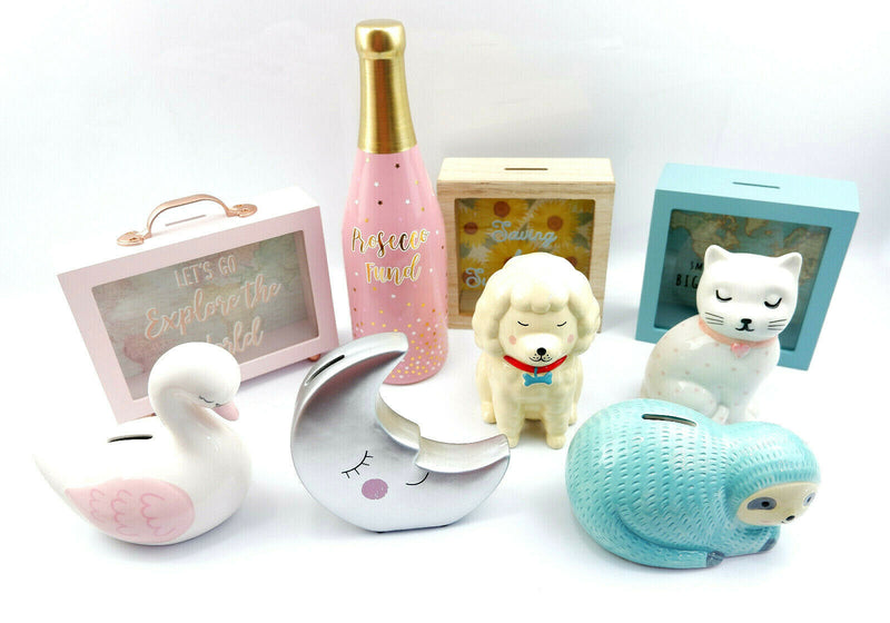 Sass and Belle Money Boxes Cash Coin Sloth Dog Cat Moon Sunflower Map Moneybox