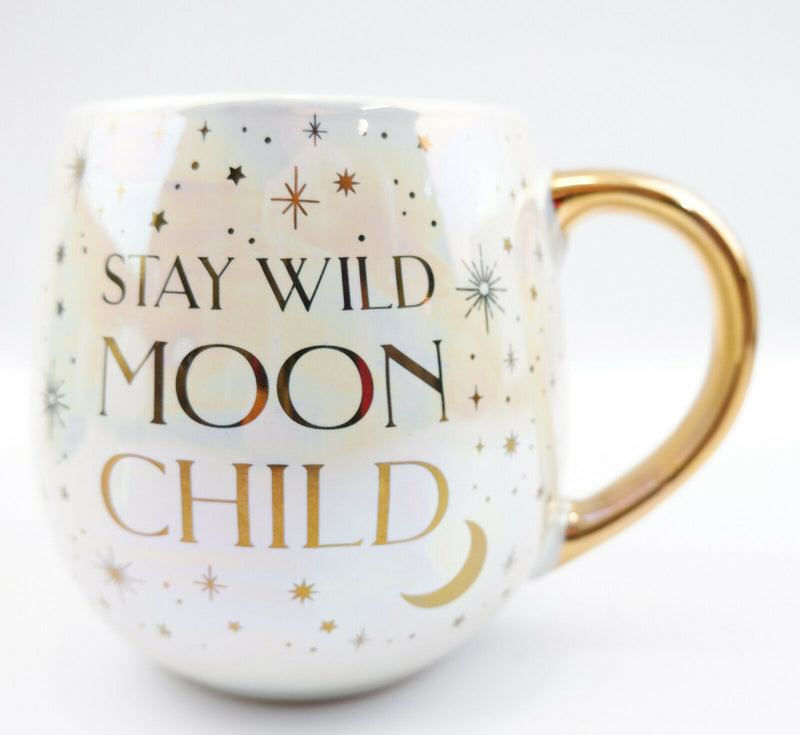 Sass & Belle Celestial Moon Child Gold Stars Iridescent Stoneware Mug Cup 475ml