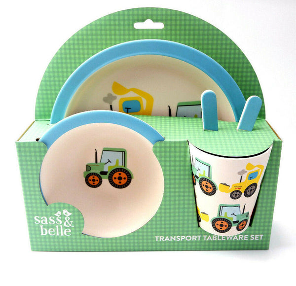 Transport Bamboo Tableware Set Kids Childs Eco Friendly Dinner Lunch Set