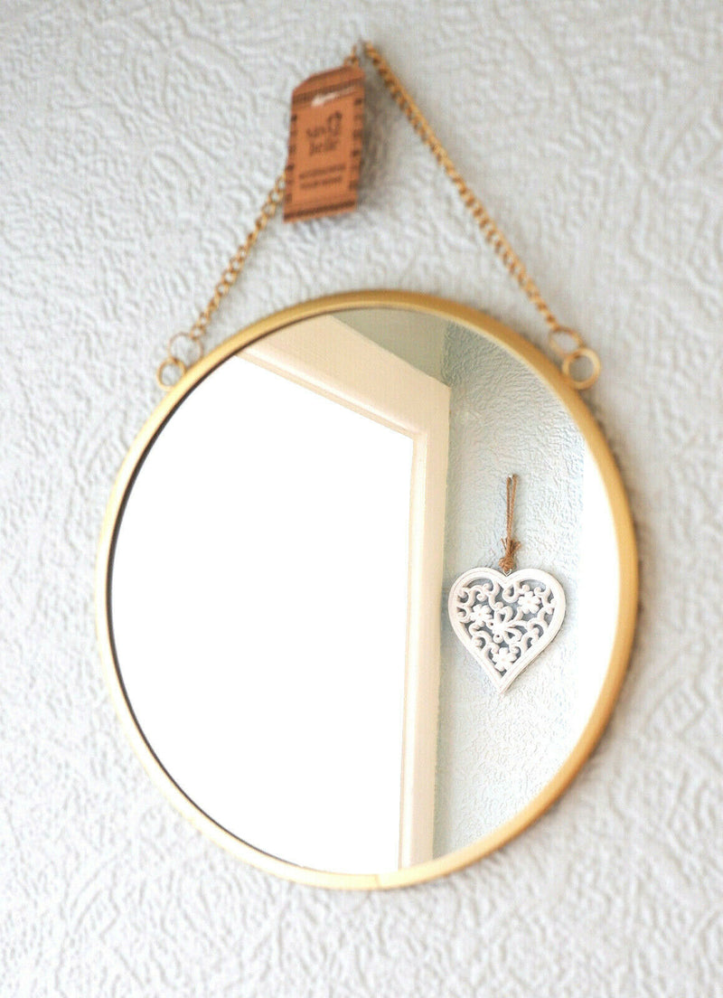 Contemporary Gold Colour Round Mirror Chain Link Wall Hanging Metal Frame 25cm