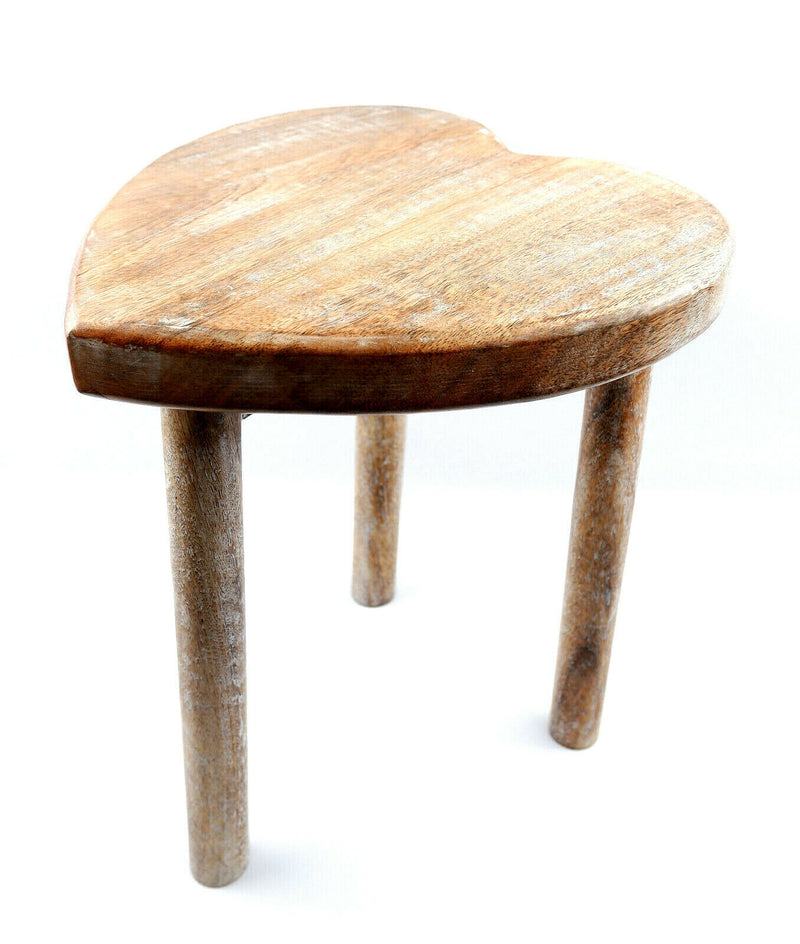 Sass & Belle Set of 2 Heart Wooden Stool Table Living Room Bedroom Rustic Gift
