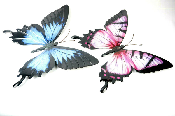 Large Metal Blue,Pink Butterfly-Garden Wall Hanging Art Ornament Indoor/Outdoor